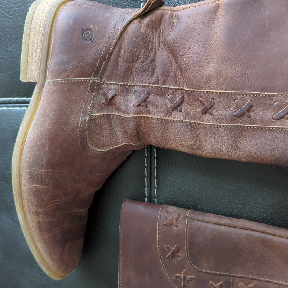 Born Womens Albi Tall High Calf Rustic Brown Leather Side Zipper Boot Size 6.5 - Picture 5 of 12